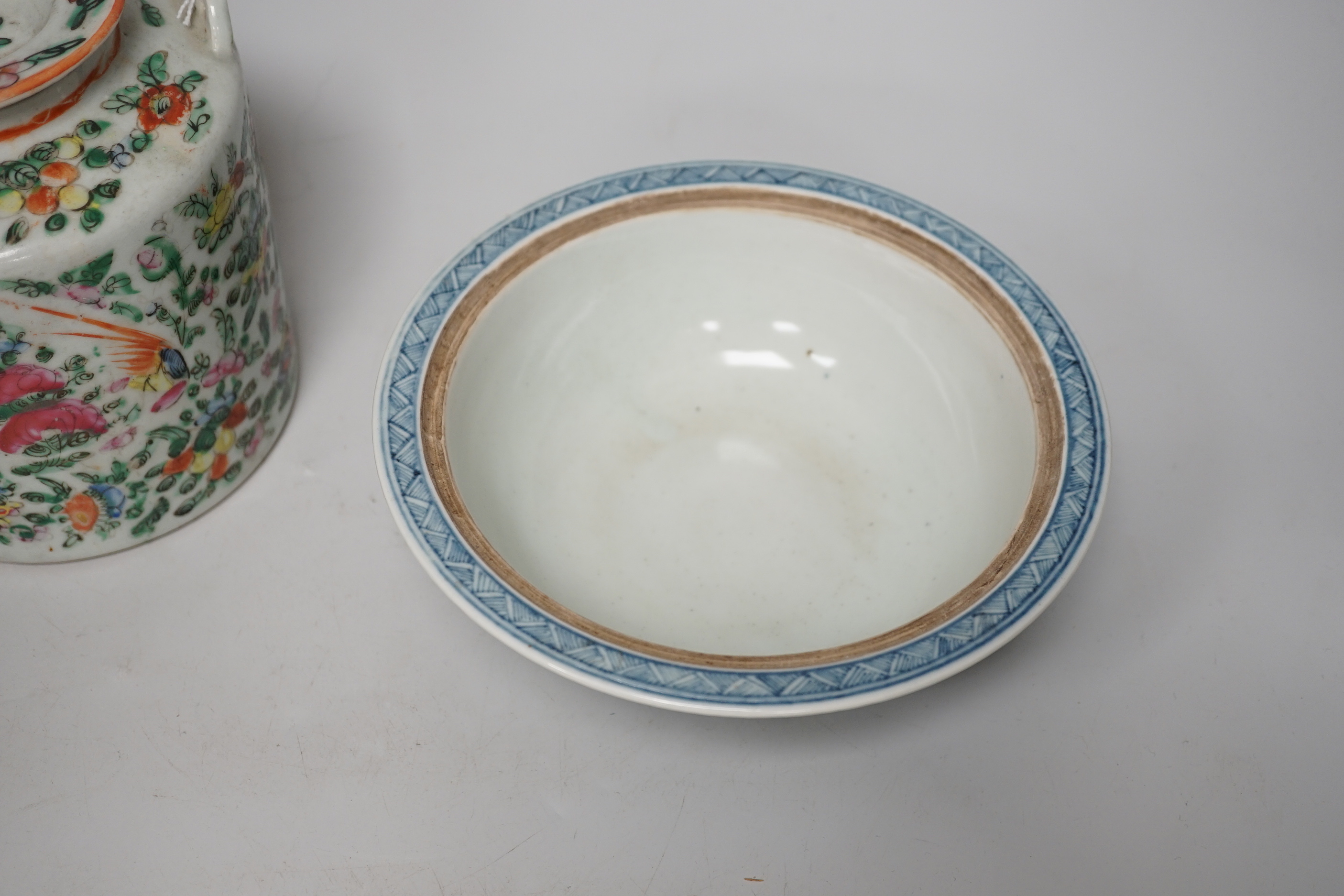 Assorted Chinese and Japanese ceramics including a Kutani jar and cover and a floral teapot, the largest 15cm high